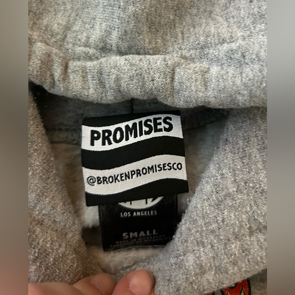 Broken Promises Gray Sweatshirt with Hood and Sleeve Design - Picture 3 of 5
